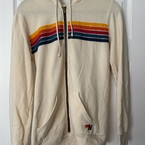 Aviator Nation Cream Zip-Up Sweater with Stripes